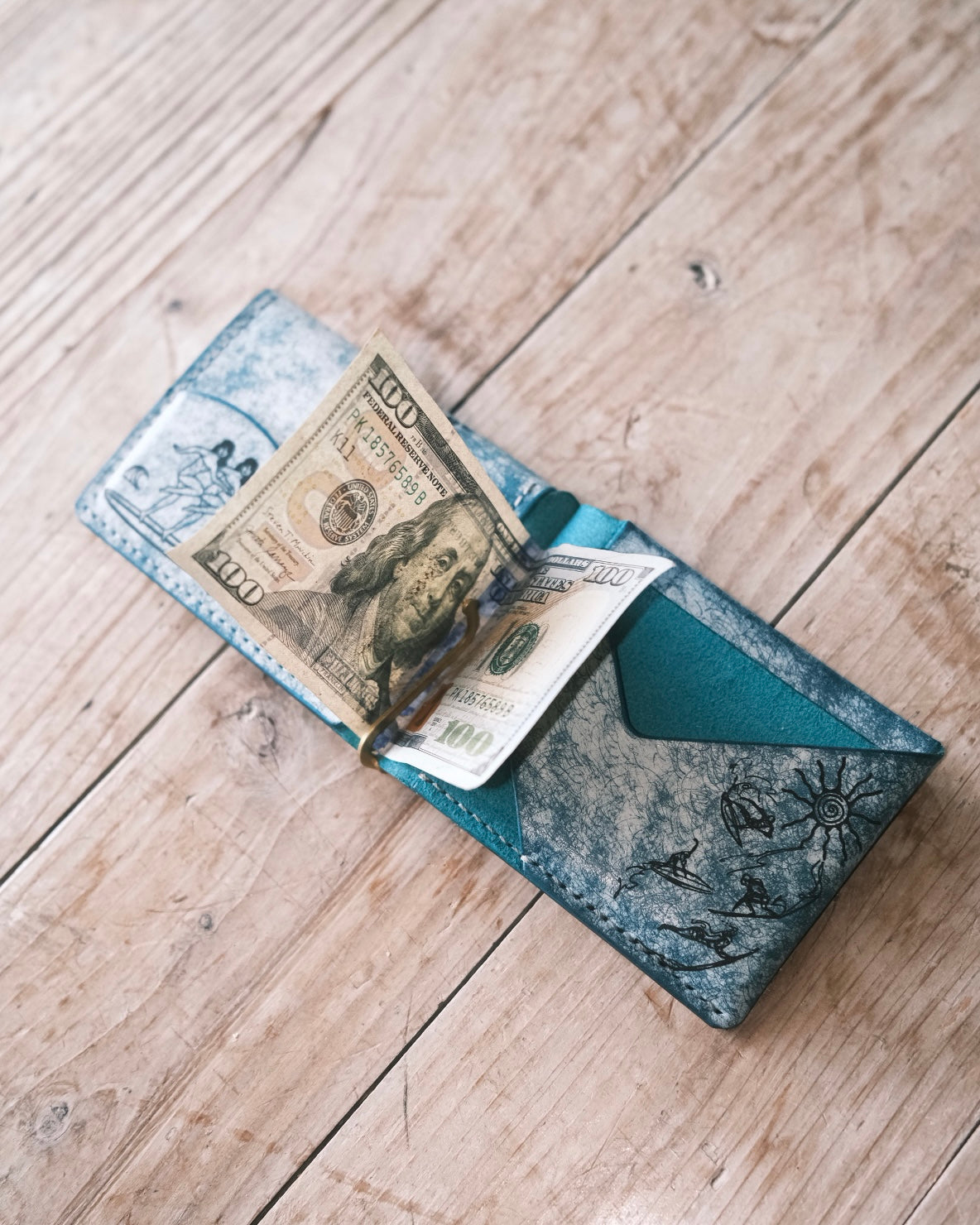 money clip wallet - White wave